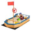 Kids' Pirate Boat Sandbox with Flag and Rudder